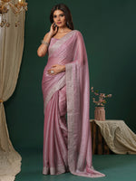 Thumbnail for NOZ2TOZ Women's Organza Mauve Embroidered Designer Saree With Blouse Piece - Distacart