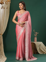 Thumbnail for NOZ2TOZ Women's Organza Pink Embroidered Designer Saree With Blouse Piece - Distacart