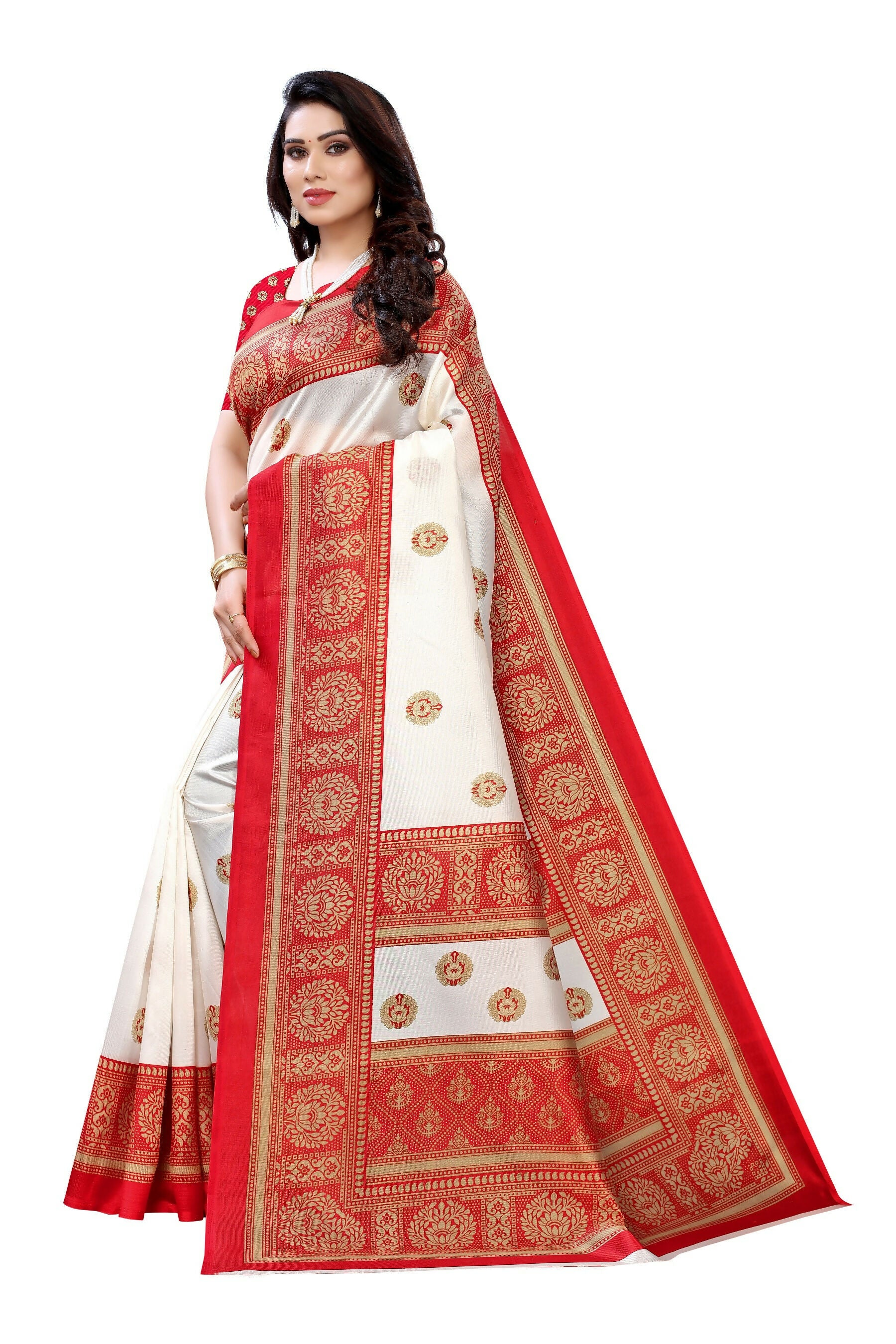 Vamika Red Printed Art Silk Saree - Distacart