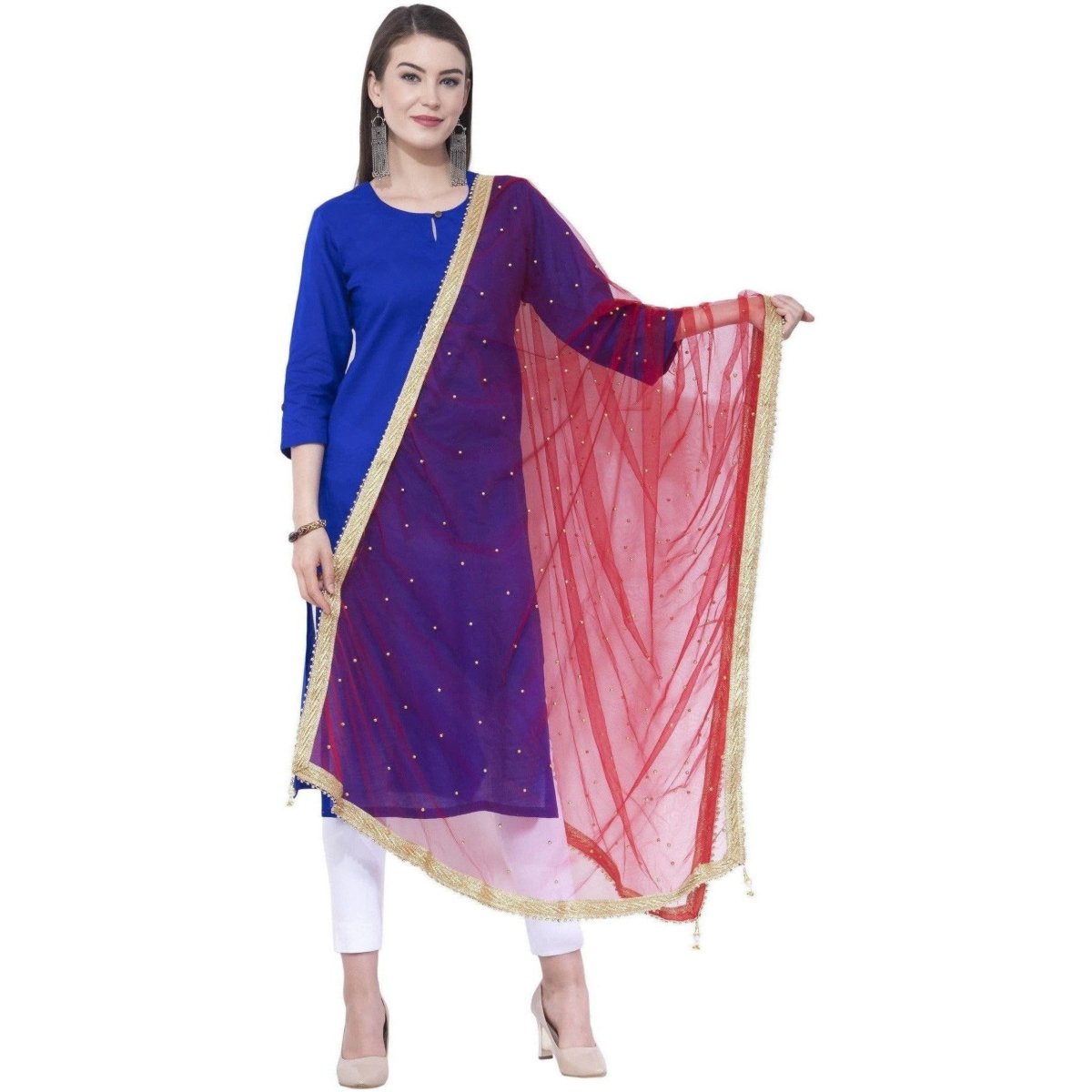 A R SILK Red Color Net moti Net Dupattas and Chunnis