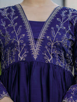 Thumbnail for The52 Blue Women's Beautiful Embroidered Vichitra Silk Fabric with Flared Kurta, Pant and Dupatta Set - Distacart