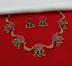 Thumbnail for Jewel City Lotus Design Gold-Plated Traditional Necklace Set for Women & Girls – Ethnic Enamel Choker with Earrings - Distacart