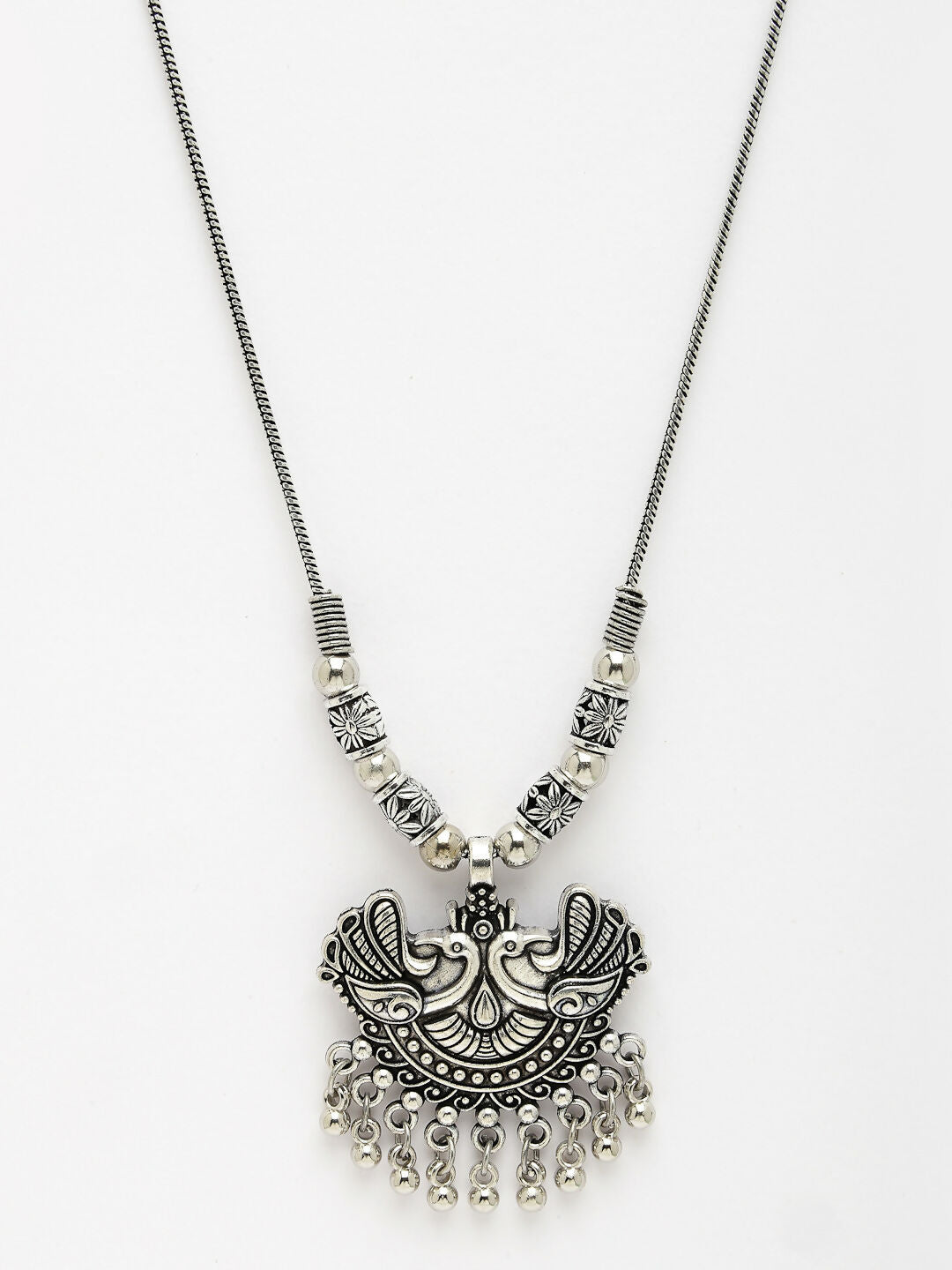 NVR Women's Silver-Toned Peacock Design Pendant with Chain - Distacart