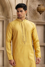 Thumbnail for Raivat Ethnic Banarasi Art Silk Mirror Work Kurta Pajama In Rust Colour