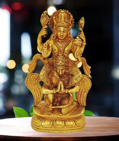 P.J.Handicrafts Brass Metal Idol of Vishnu Ji Riding On Garuda - Distacart