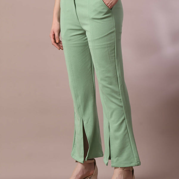 Myshka Women's Sea Green Solid Party Parallel Trousers - Distacart