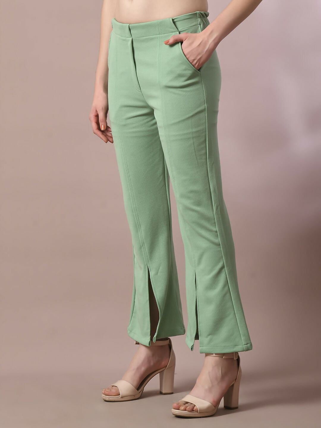 Myshka Women's Sea Green Solid Party Parallel Trousers - Distacart