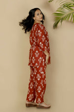 Thumbnail for Breathables Red Butta Cotton Co-Ord Set – Kurta With Straight Pants - Dista