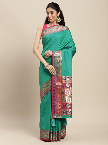 Shree Shyam Fashion Silk Blend Rama Saree - Distacart