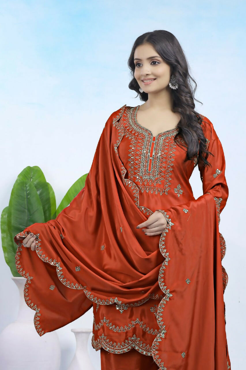 Joban Fashion Maroon Crepe Embroidered Sharara Set - Distacart