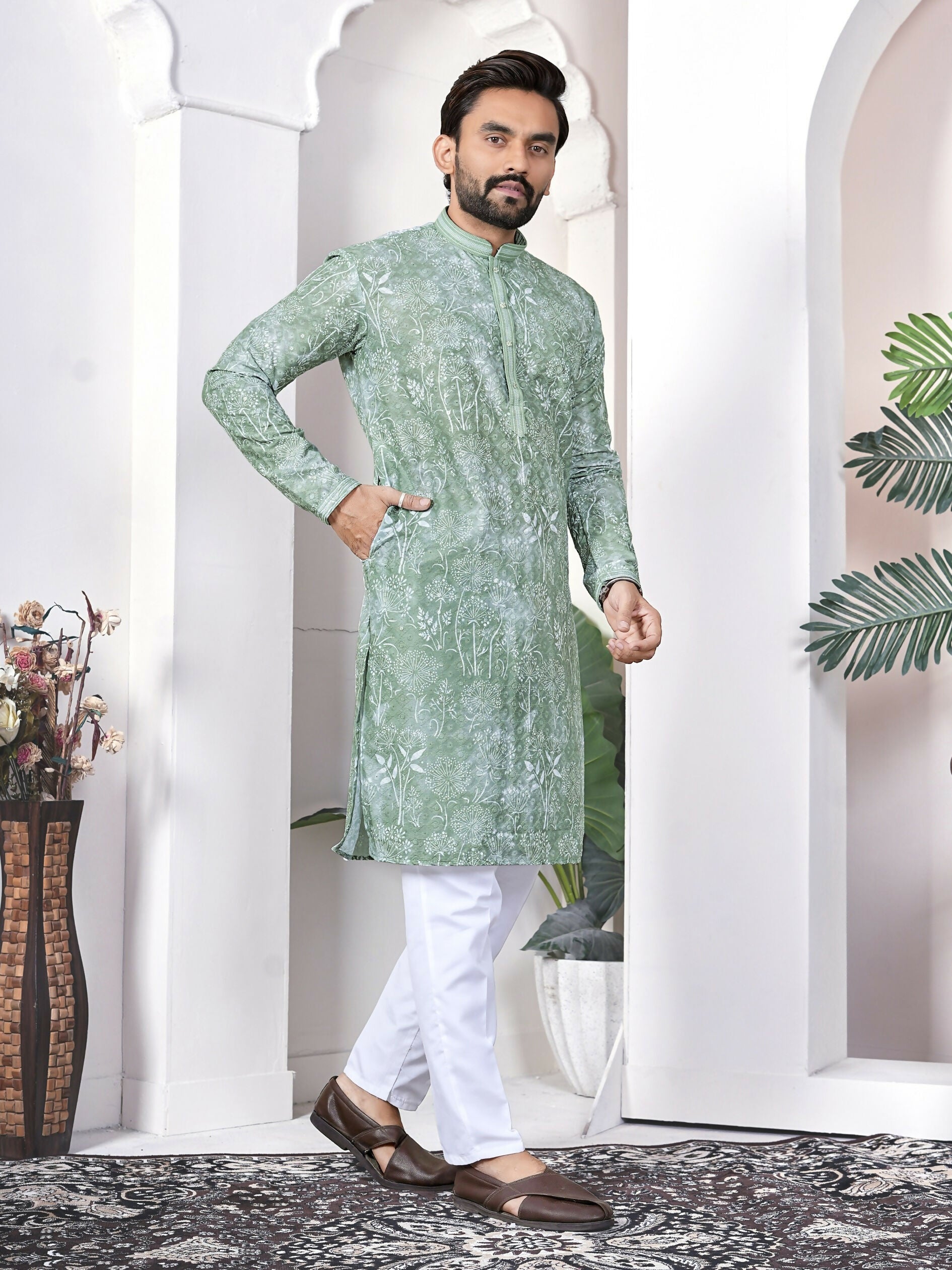 Anaita Sea Green Digital Printed Work Cotton Straight Kurta - Distacart