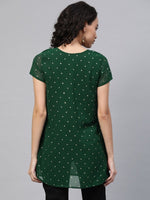 Thumbnail for Ahalyaa Women Green Georgette Golden Polka Dots Print Layered Tunic