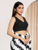 Thumbnail for Joban Fashion Black Sequin Padded Blouse With V Neck Sleeveless - Distacart