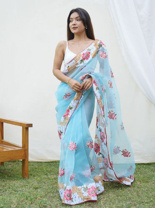 Anouk Floral Printed Embroidered Organza Saree - Distacart
