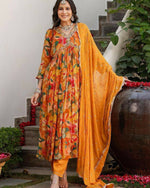 Thumbnail for Preksha Creation Designer Women Red Alia Cut Gown Fox Georgette With Digital Print With Dupatta And Pant - Yellow - Distacart
