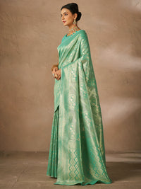 Thumbnail for NOZ2TOZ Women's Cotton Sea Green Woven Design Designer Saree With Blouse Piece