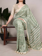 Thumbnail for Vastranavya Green Tussar Silk Printed Saree with Unstitched Blouse - Distacart