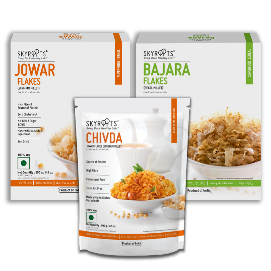 Skyroots Jowar Flakes + Bajara Flakes + Jowar Flakes Chivda Combo Pack - Distacart