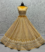 Thumbnail for Jyoti Fashion Women's Yellow Bridal Net Fancy Sequins with Multi Thread Embroidered Wedding Lehenga Choli - Distacart