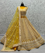 Thumbnail for Jyoti Fashion Women's Yellow Bridal Net Fancy Sequins with Multi Thread Embroidered Wedding Lehenga Choli - Distacart
