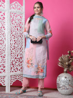 Thumbnail for Jyoti Fashion Women's Multicolor Cotton Geometric Digital Print with Jari & Crystal Kurta with Trouser & Dupatta - Distacart