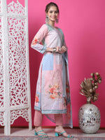 Thumbnail for Jyoti Fashion Women's Multicolor Cotton Geometric Digital Print with Jari & Crystal Kurta with Trouser & Dupatta - Distacart