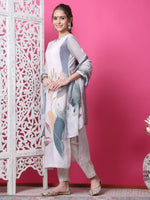Thumbnail for Jyoti Fashion Women's Beige Cotton Geometric Digital Print with Jari & Crystal Kurta with Trouser & Dupatta - Distacart