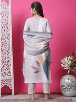 Thumbnail for Jyoti Fashion Women's Beige Cotton Geometric Digital Print with Jari & Crystal Kurta with Trouser & Dupatta - Distacart