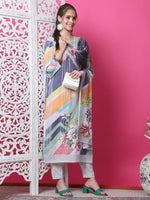Thumbnail for Jyoti Fashion Women's Multicolor Cotton Geometric Digital Print with Jari & Crystal Kurta with Trouser & Dupatta - Distacart