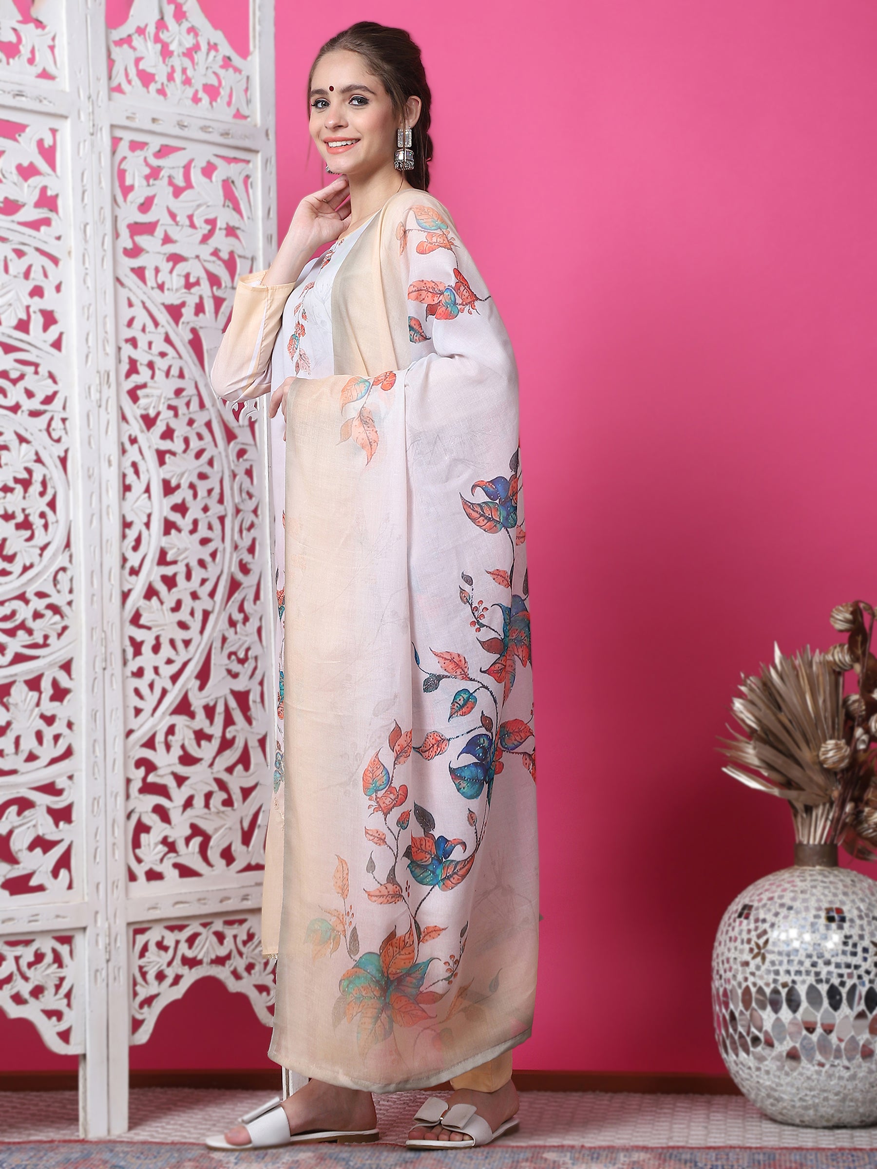 Jyoti Fashion Women's Multicolor Cotton Geometric Digital Print with Jari & Crystal Kurta with Trouser & Dupatta - Distacart