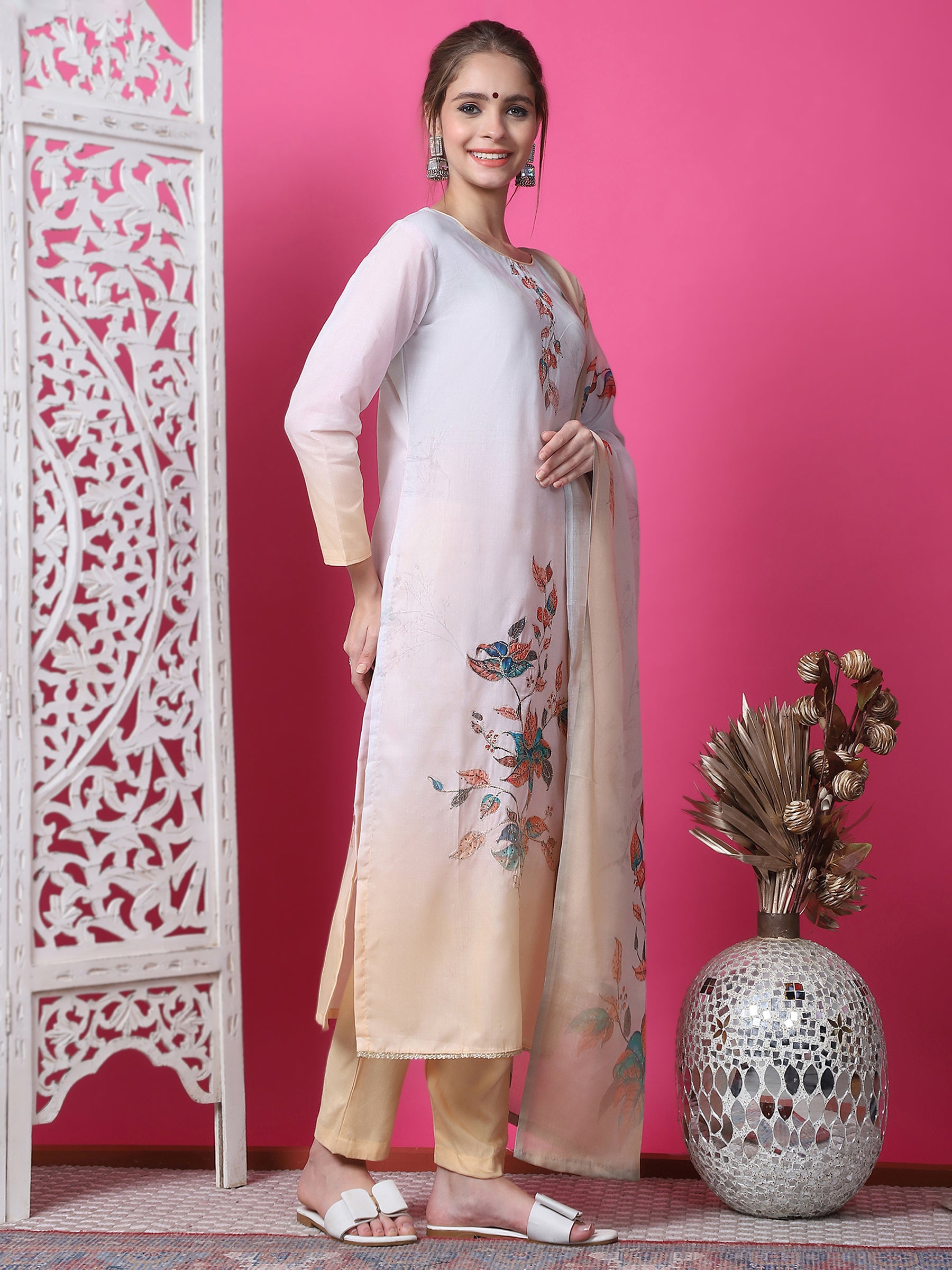 Jyoti Fashion Women's Multicolor Cotton Geometric Digital Print with Jari & Crystal Kurta with Trouser & Dupatta - Distacart