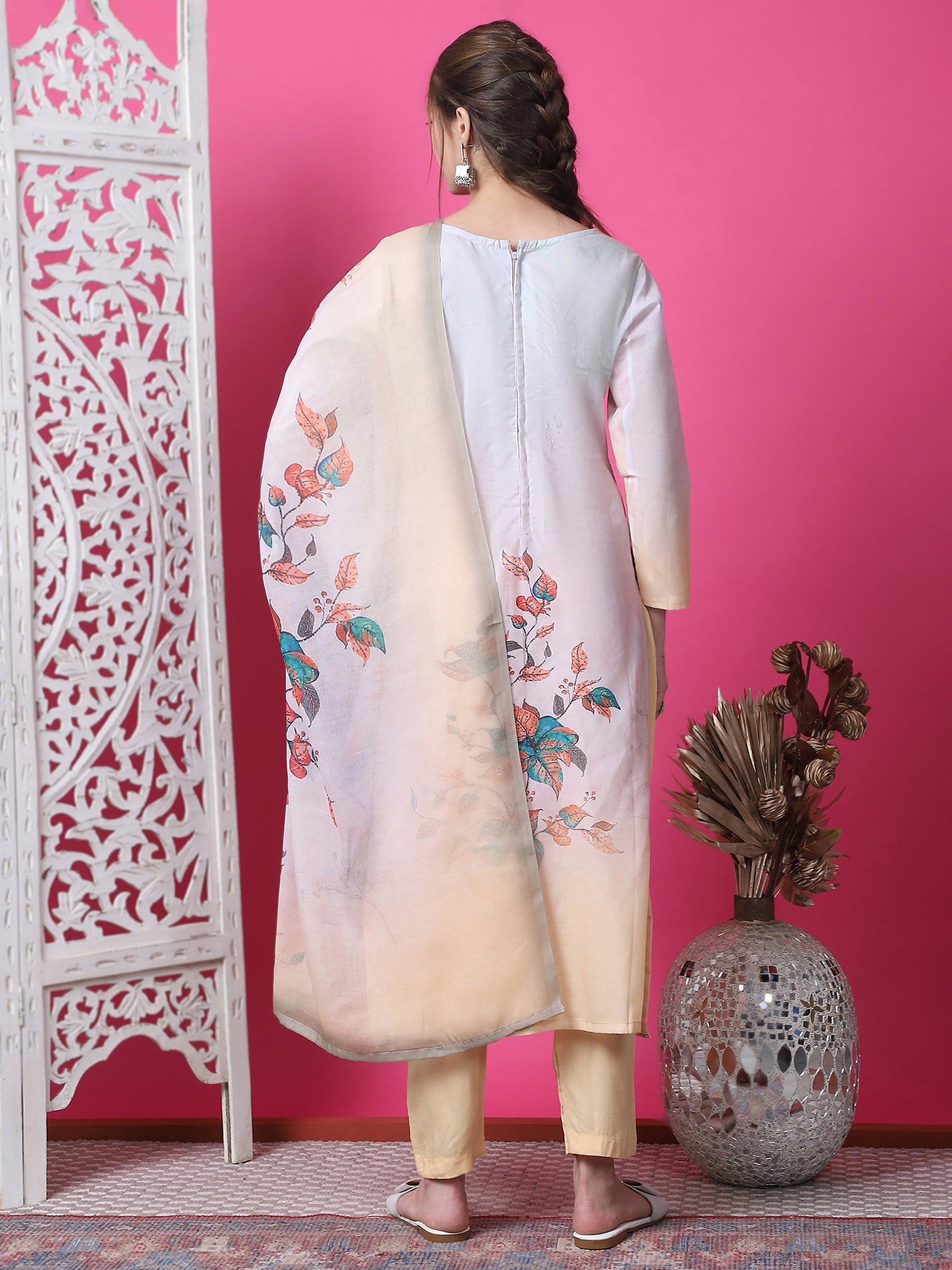 Jyoti Fashion Women's Multicolor Cotton Geometric Digital Print with Jari & Crystal Kurta with Trouser & Dupatta - Distacart