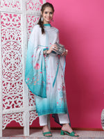 Thumbnail for Jyoti Fashion Women's Multicolor Cotton Geometric Digital Print with Jari & Crystal Kurta with Trouser & Dupatta - Distacart