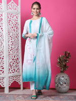 Thumbnail for Jyoti Fashion Women's Multicolor Cotton Geometric Digital Print with Jari & Crystal Kurta with Trouser & Dupatta - Distacart