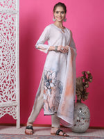 Thumbnail for Jyoti Fashion Women's Beige Cotton Geometric Digital Print with Jari & Crystal Kurta with Trouser & Dupatta - Distacart