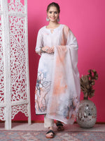 Thumbnail for Jyoti Fashion Women's Beige Cotton Geometric Digital Print with Jari & Crystal Kurta with Trouser & Dupatta - Distacart