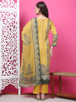 Thumbnail for Jyoti Fashion Women's Mustard Cotton Geometric Digital Print with Jari & Crystal Kurta with Trouser & Dupatta - Distacart