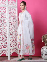 Thumbnail for Jyoti Fashion Women's Off White Cotton Geometric Digital Print with Jari & Crystal Kurta with Trouser & Dupatta - Distacart