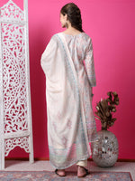 Thumbnail for Jyoti Fashion Women's Beige Cotton Geometric Digital Print with Jari & Crystal Kurta with Trouser & Dupatta - Distacart