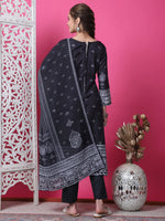 Thumbnail for Jyoti Fashion Women's Black Cotton Geometric Digital Print with Jari & Crystal Kurta with Trouser & Dupatta - Distacart
