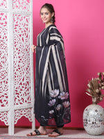 Thumbnail for Jyoti Fashion Women's Black Cotton Geometric Digital Print with Jari & Crystal Kurta with Trouser & Dupatta - Distacart