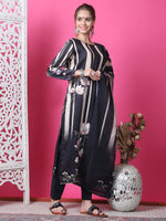 Thumbnail for Jyoti Fashion Women's Black Cotton Geometric Digital Print with Jari & Crystal Kurta with Trouser & Dupatta - Distacart