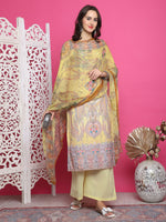 Thumbnail for Jyoti Fashion Women's Yellow Satin Traditional Digital Print with Crystal work Kurta with Trouser & Dupatta - Distacart