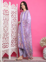 Thumbnail for Jyoti Fashion Women's Lavender Satin Traditional Digital Print with Crystal work Kurta with Trouser & Dupatta - Distacart