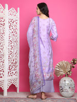 Thumbnail for Jyoti Fashion Women's Lavender Satin Traditional Digital Print with Crystal work Kurta with Trouser & Dupatta - Distacart