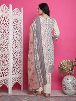 Thumbnail for Jyoti Fashion Women's Cream Cotton Floral Digital Print with Resham Thread Work Kurta with Trouser & Dupatta - Distacart
