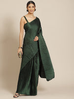 Thumbnail for Jyoti Fashion Women's Green Satin Platted Work Designer Saree with Blouse - Distacart