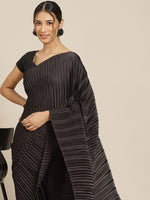 Thumbnail for Jyoti Fashion Women's Black Satin Platted Work Designer Saree with Blouse - Distacart