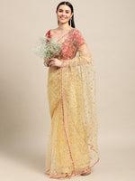Thumbnail for Jyoti Fashion Women's White Net Embroidered Designer Saree with Blouse - Distacart