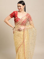 Thumbnail for Jyoti Fashion Women's White Net Embroidered Designer Saree with Blouse - Distacart